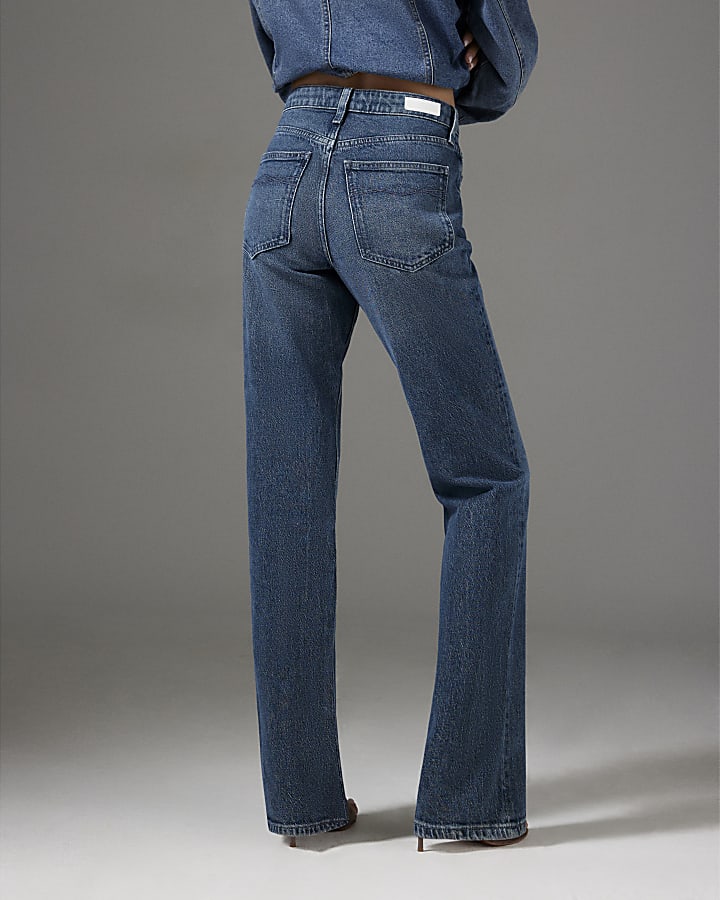 Blue 90s Mid Rise Slim Straight Leg Jeans