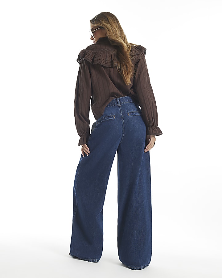 Blue Corset Waist High Waist Wide Leg Jeans