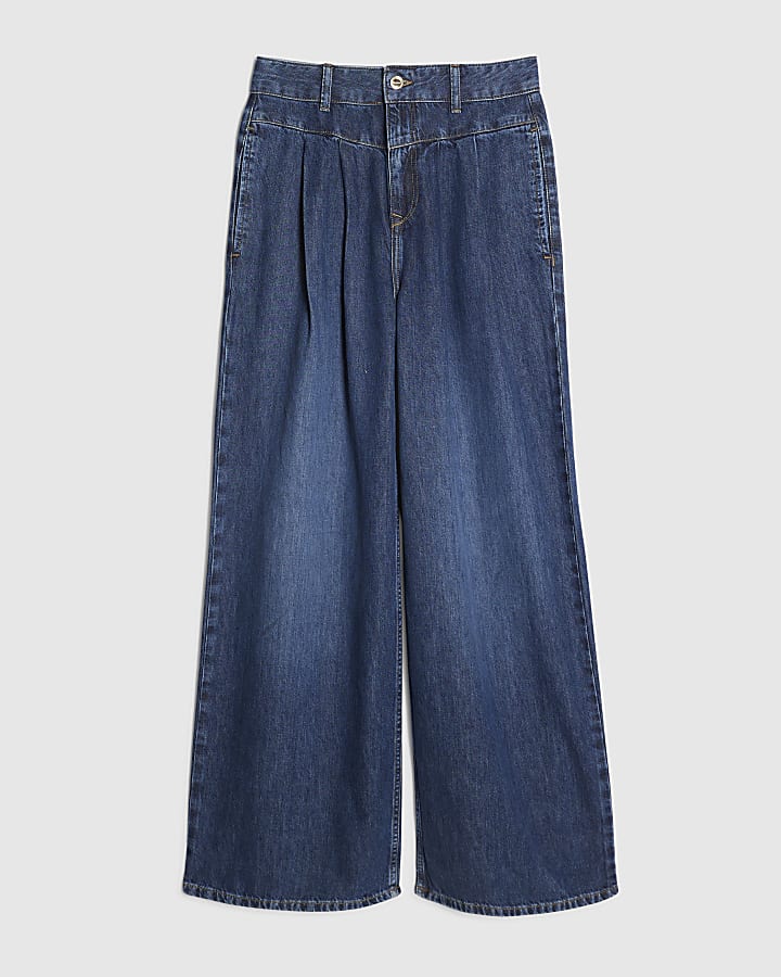 Blue Corset Waist High Waist Wide Leg Jeans