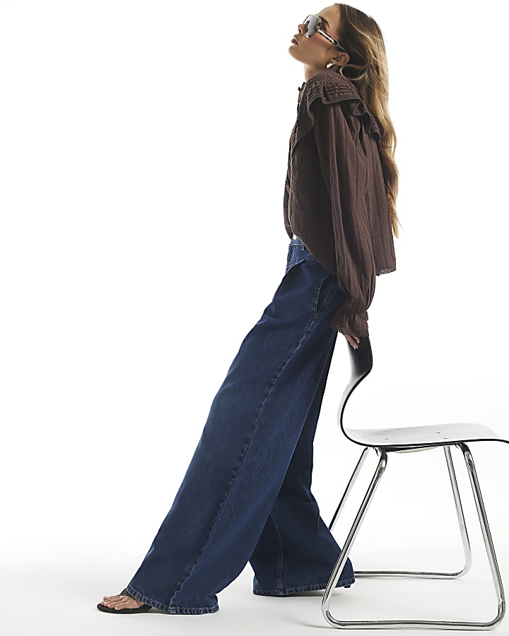 Blue Corset Waist High Waist Wide Leg Jeans