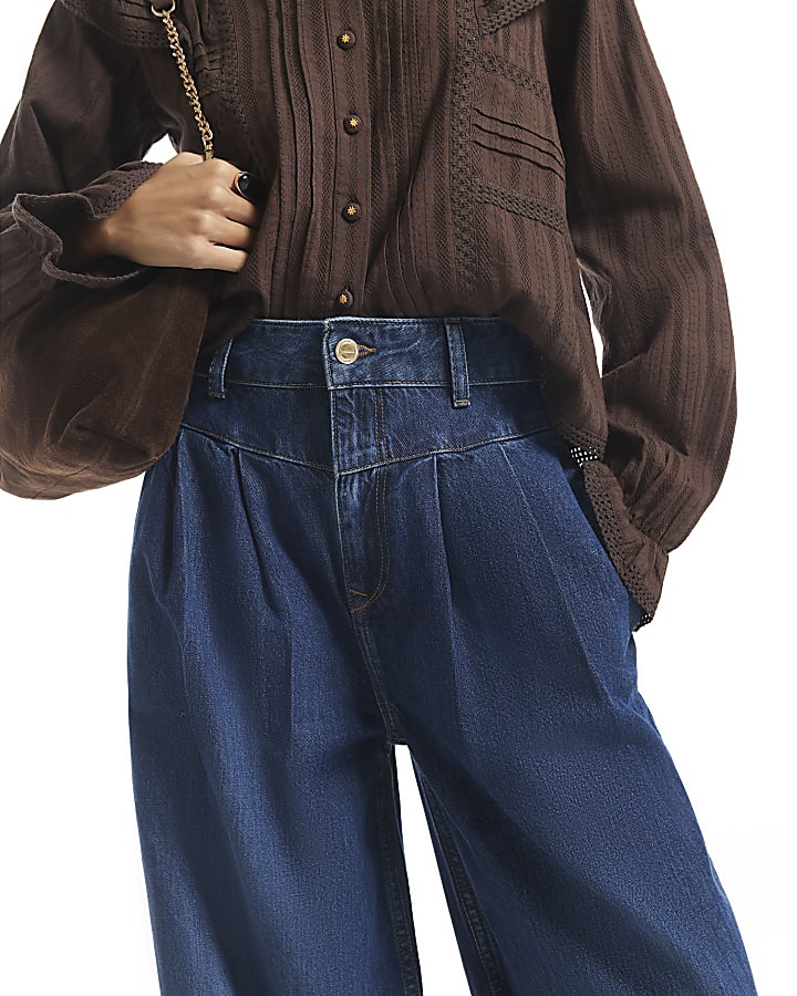 Blue Corset Waist High Waist Wide Leg Jeans