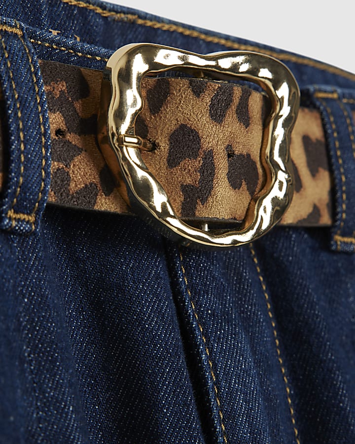 Petite Blue High Waisted Belt Wide Leg Jeans