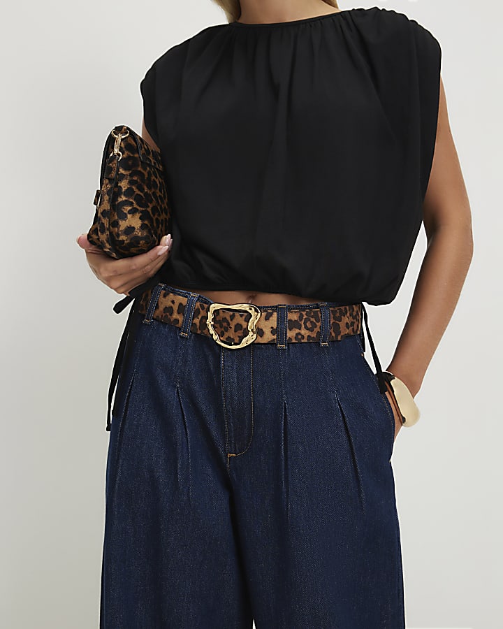 Petite Blue High Waisted Belt Wide Leg Jeans