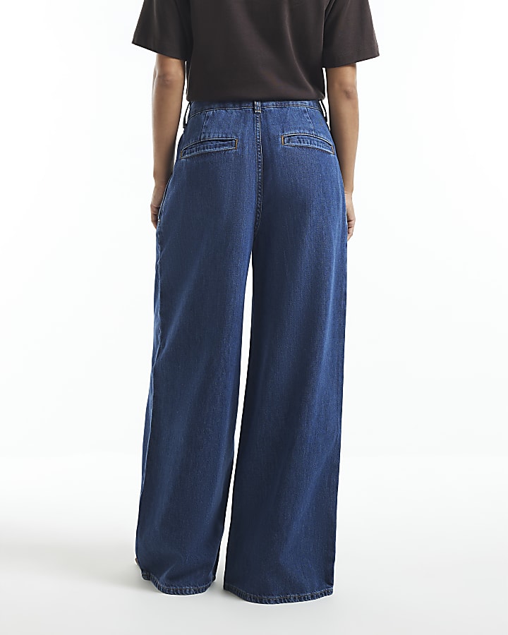Petite Blue High Waisted Wide Leg Jeans