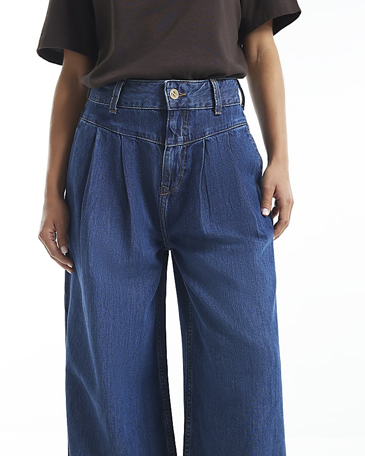 Petite Blue High Waisted Wide Leg Jeans