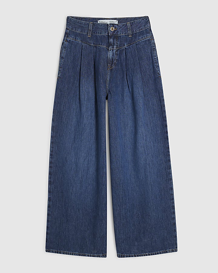 Petite Blue High Waisted Wide Leg Jeans