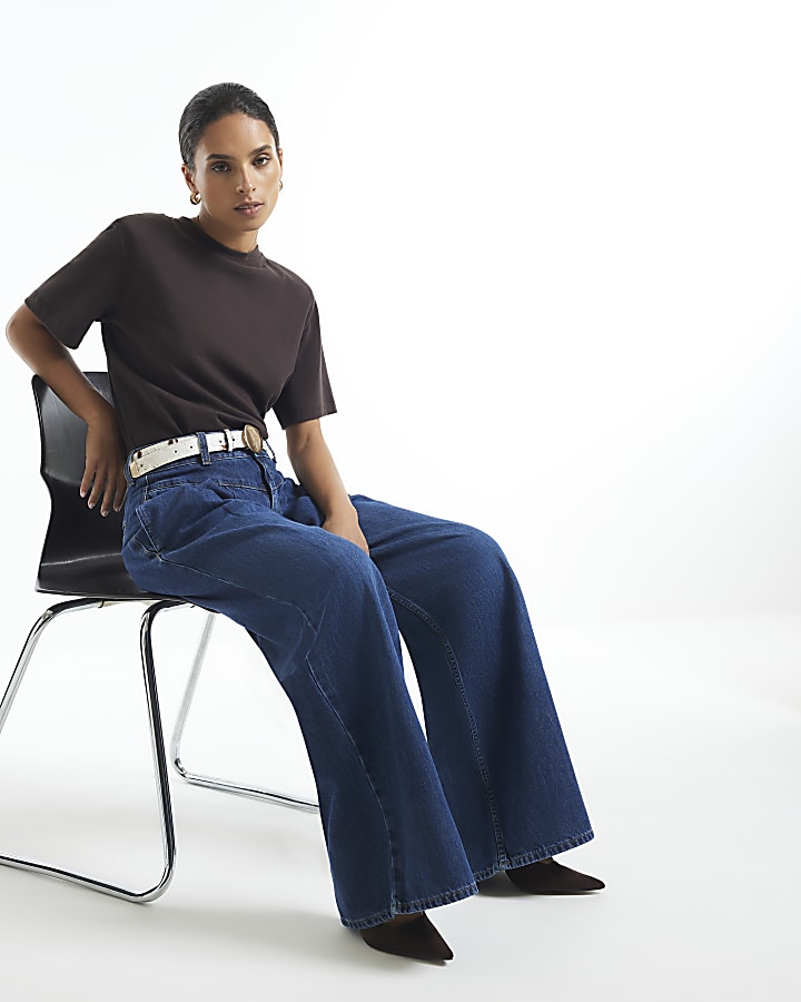 Petite Blue High Waisted Wide Leg Jeans