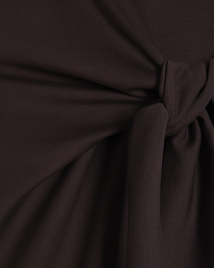 Brown Tie Side Midi Dress