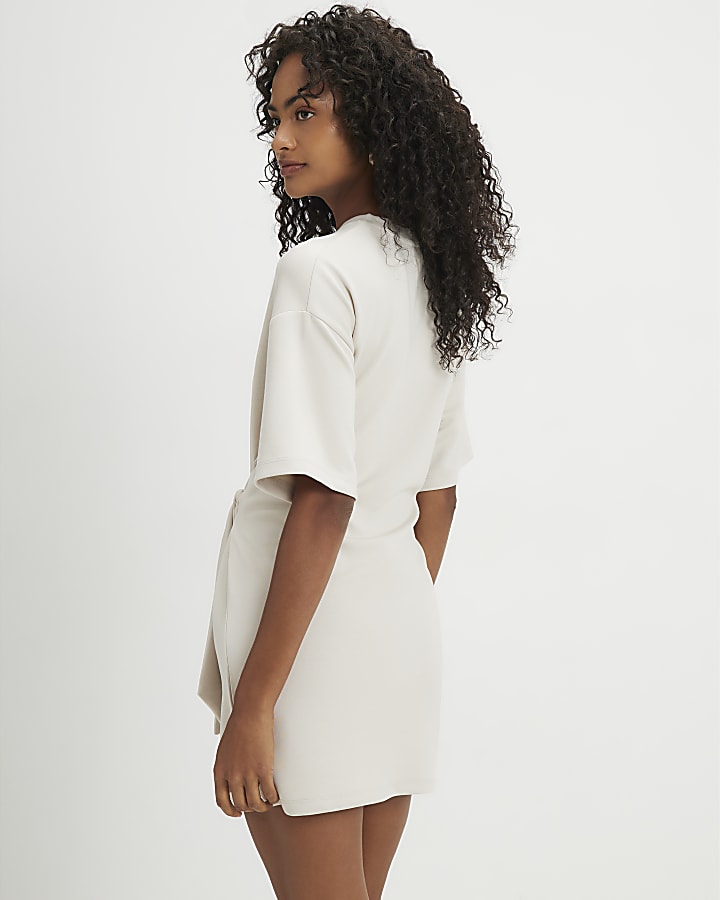 Cream Tie Front Mini Dress