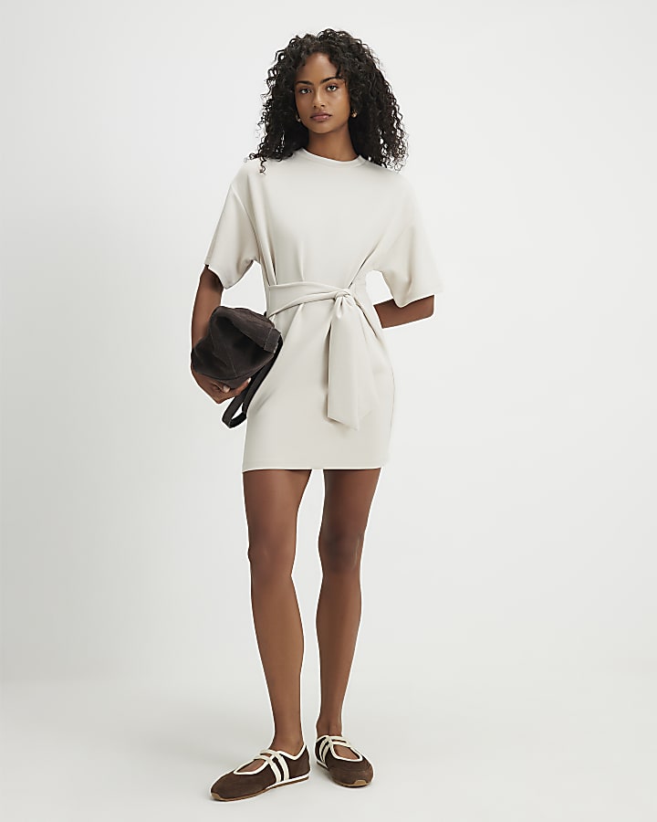 Cream Tie Front Mini Dress