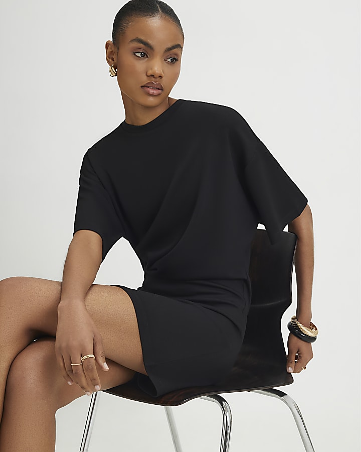 Black Tuck Side Mini Dress