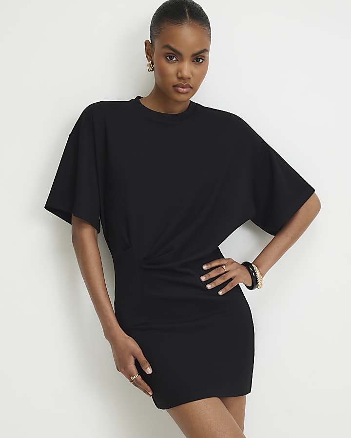 Black Tuck Side Mini Dress