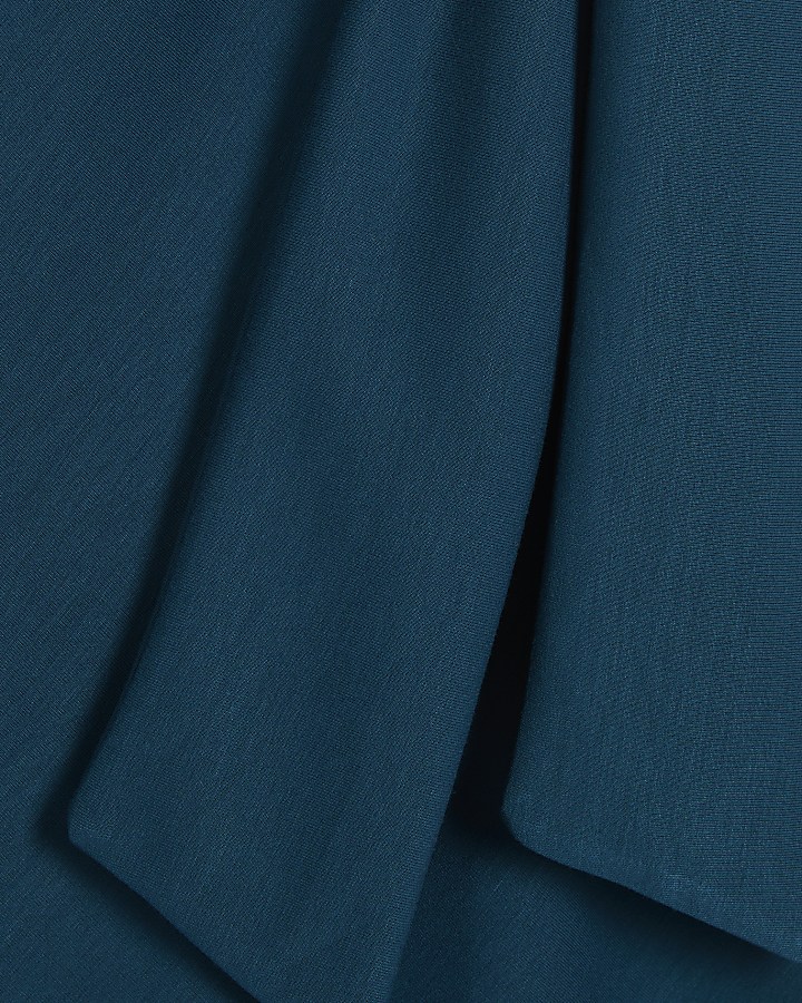 Blue Premium Short Sleeve Tie Side Midi Dress