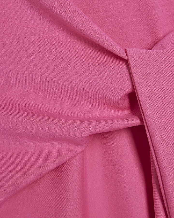 Pink Premium Short Sleeve Tie Side Midi Dress