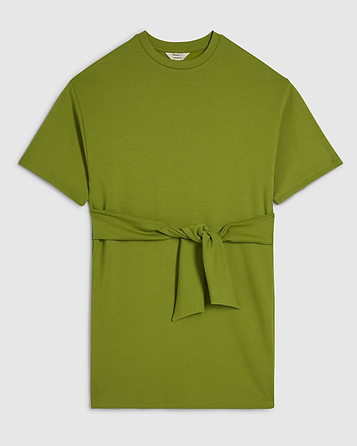 Green Premium Tie Front Mini Dress