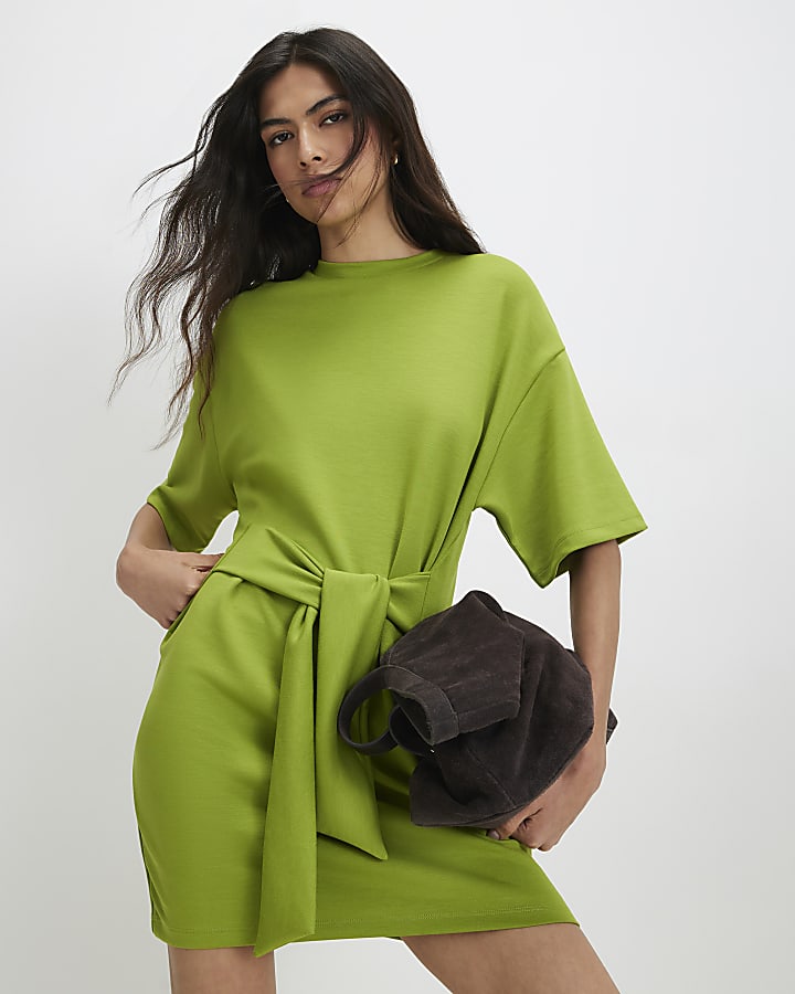 Green Premium Tie Front Mini Dress