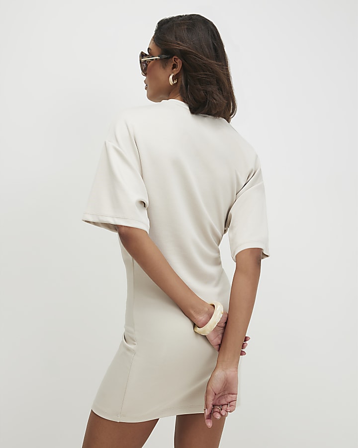 Cream Premium Tuck Side Mini Dress