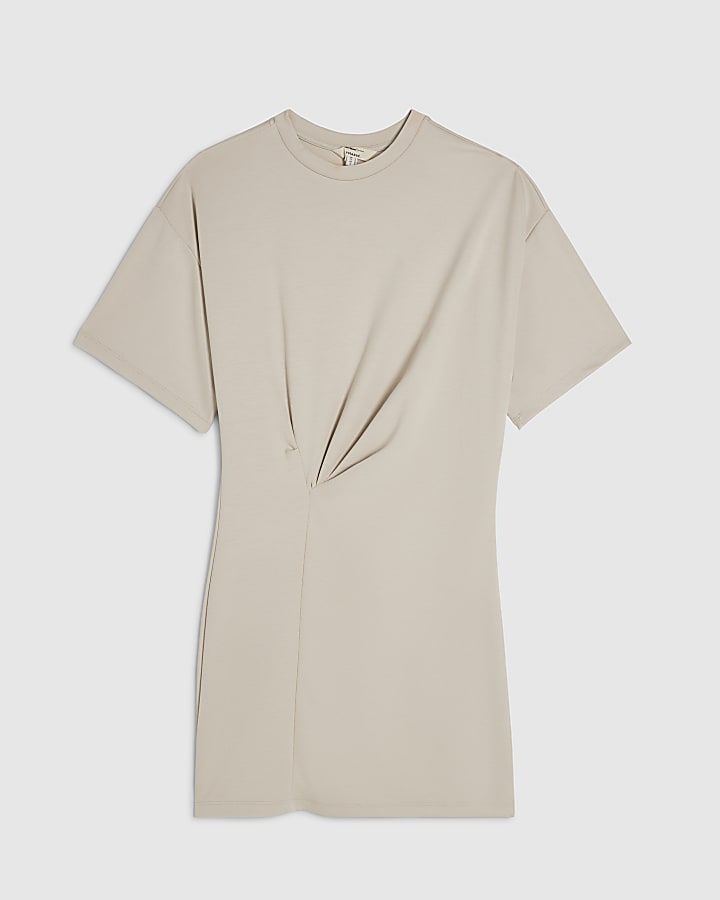 Cream Premium Tuck Side Mini Dress