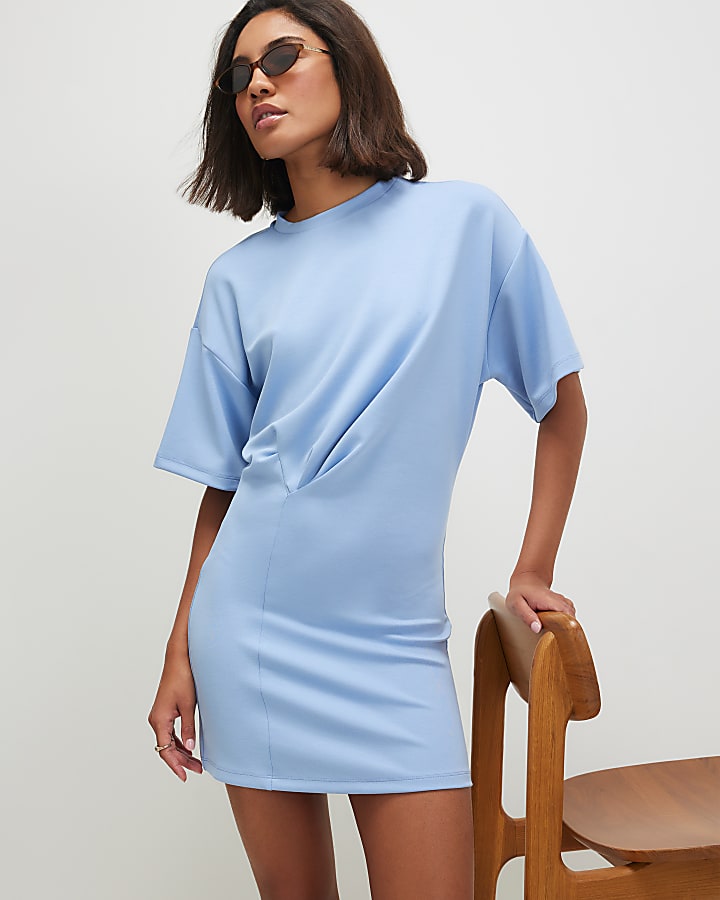 Blue Premium Tuck Side Mini Dress