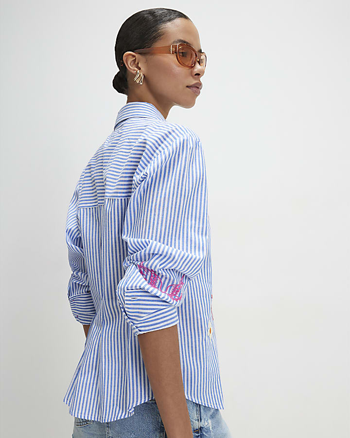 Blue Cotton Striped Sketch Boutique Shirt