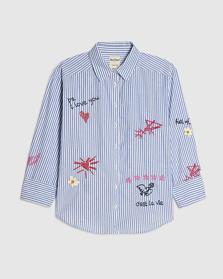 Blue Cotton Striped Sketch Boutique Shirt