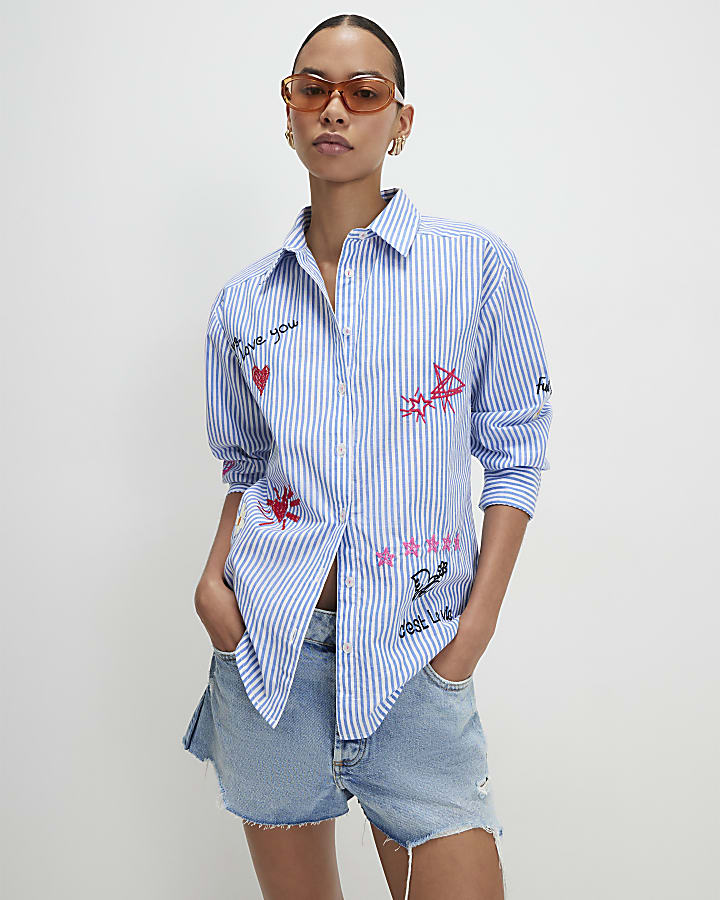 Blue Cotton Striped Sketch Boutique Shirt