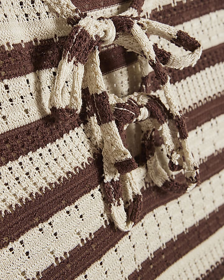 Brown Stripe Textured Tie Top