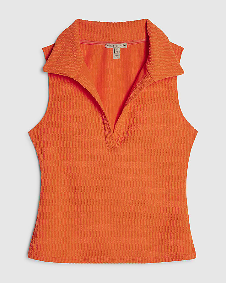 Orange Sleeveless Polo Top