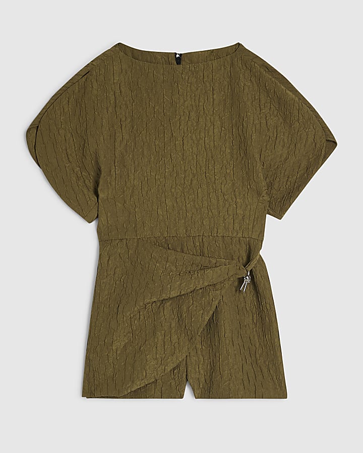 Khaki RI Studio Full Sleeve Textured Playsuit