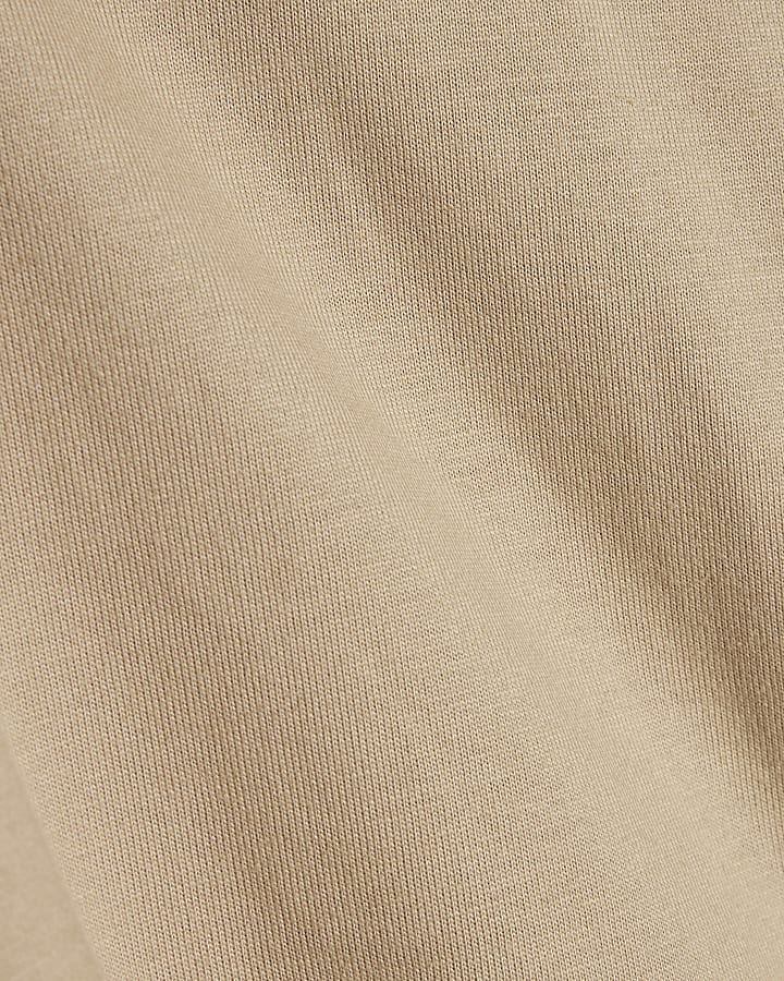 Beige Cotton Split Hem Short Sleeve T-shirt