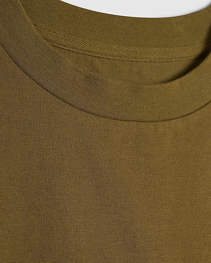Khaki Cotton Pleat Detail T-Shirt