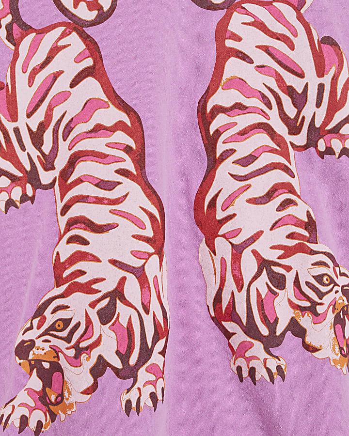 Pink Cotton Tiger Print T-Shirt