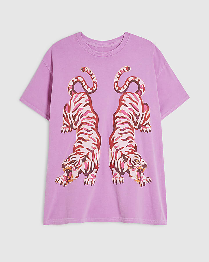 Pink Cotton Tiger Print T-Shirt