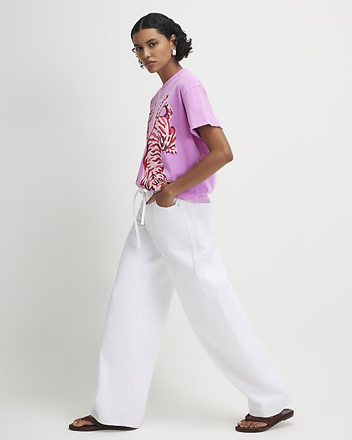 Pink Cotton Tiger Print T-Shirt