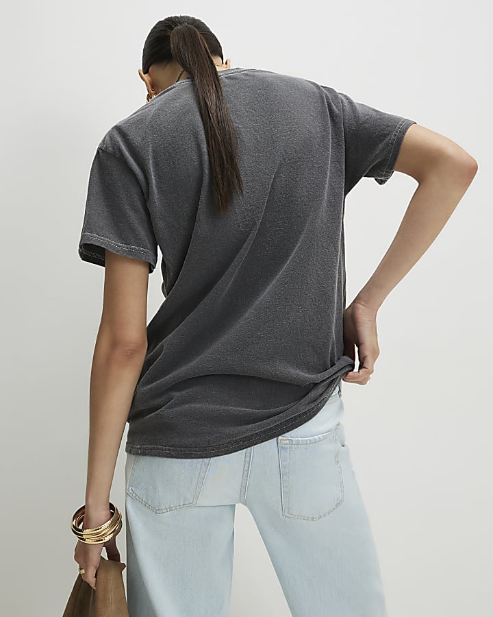 Grey Cotton Tiger Print T-Shirt