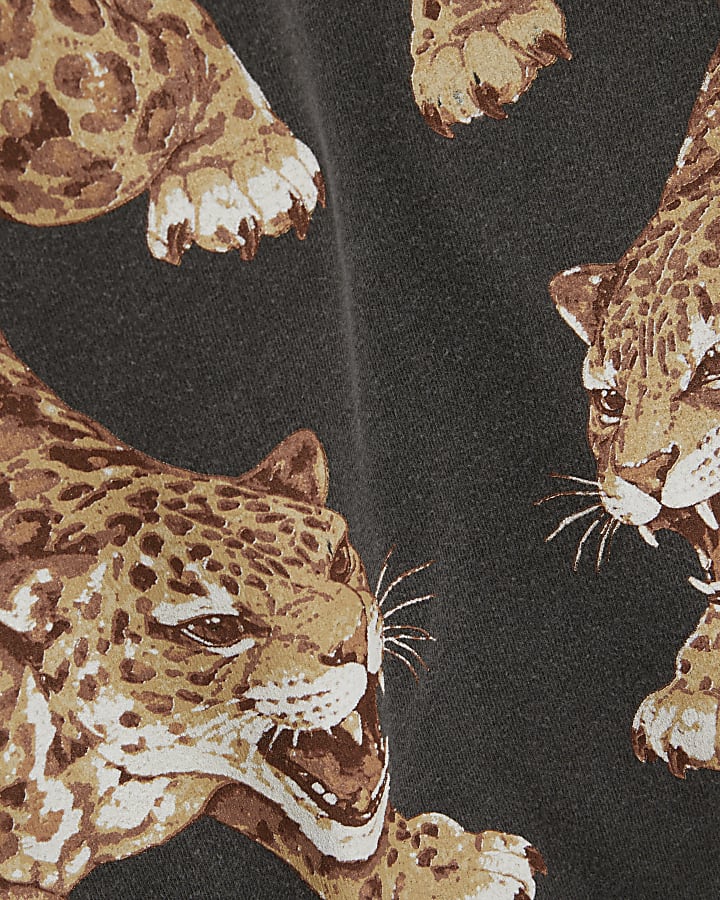 Grey Cotton Tiger Print T-Shirt