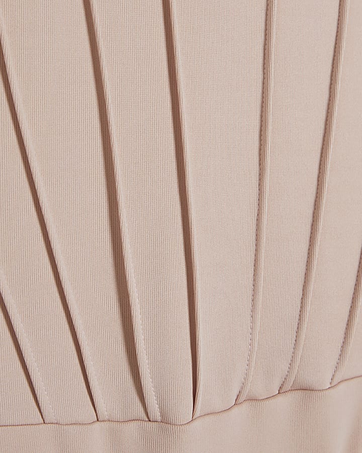 Beige High Neck Seam Trim Bodysuit