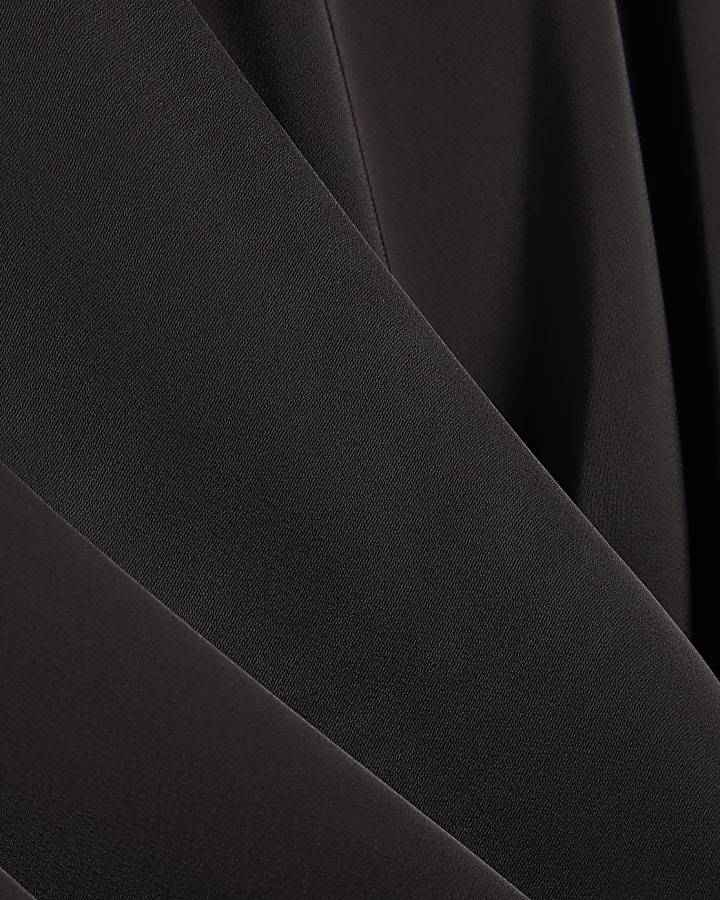 Black Satin Wrap Front Blouse