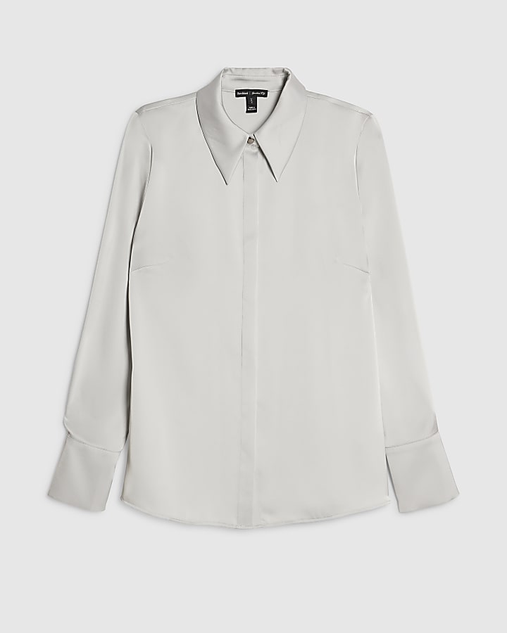 Silver Slimline Satin Shirt