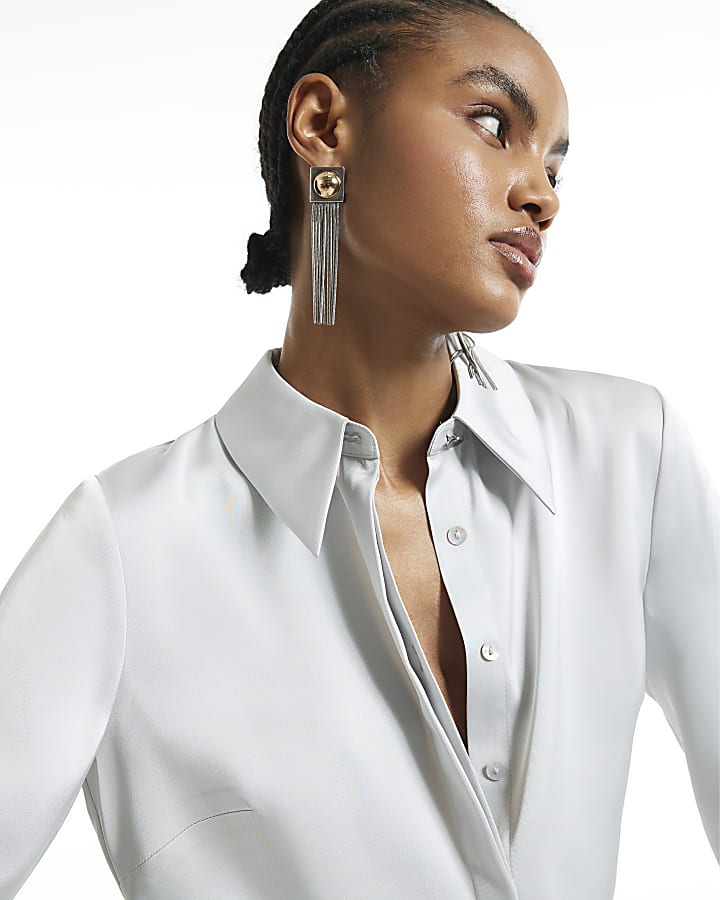 Silver Slimline Satin Shirt