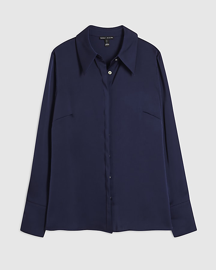 Navy Slimline Satin Shirt