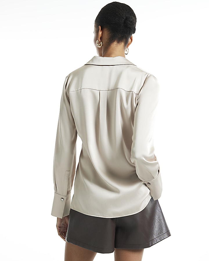 Beige Slimline Satin Shirt