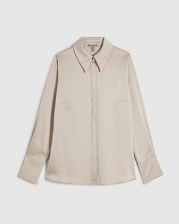 Beige Slimline Satin Shirt