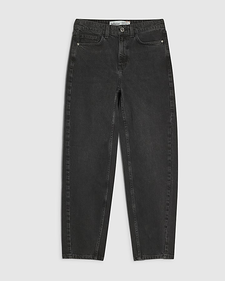 Black Mid Rise Washed Mom Jeans