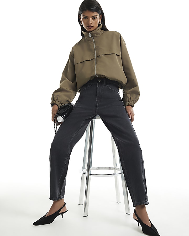 Black Mid Rise Washed Mom Jeans