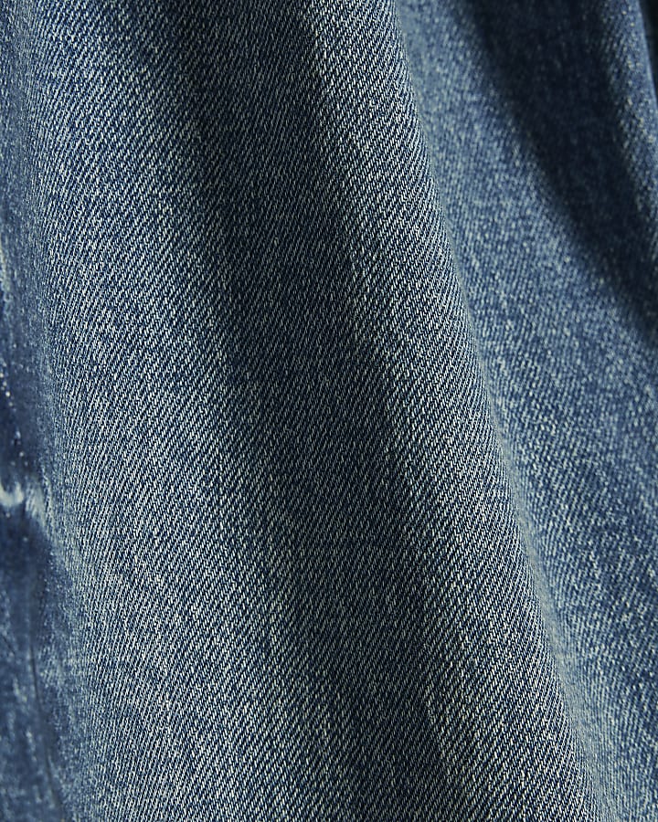 Blue Mid Rise Washed Mom Jeans