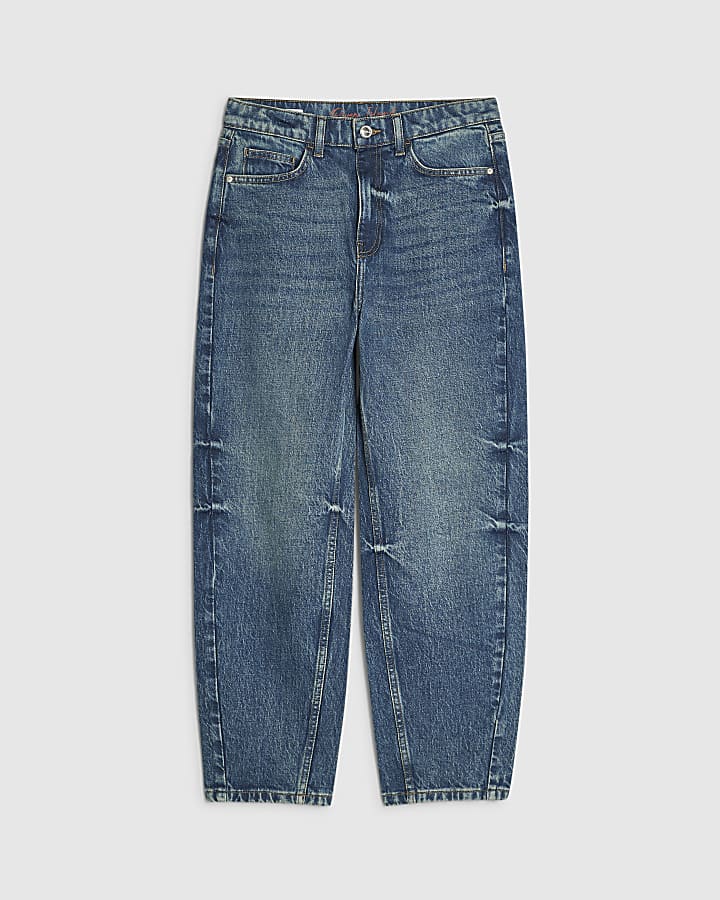 Blue Mid Rise Washed Mom Jeans