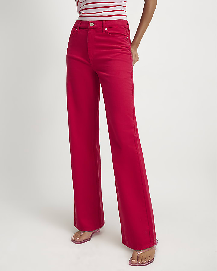Red High Waisted Relaxed Straight Leg Jeans