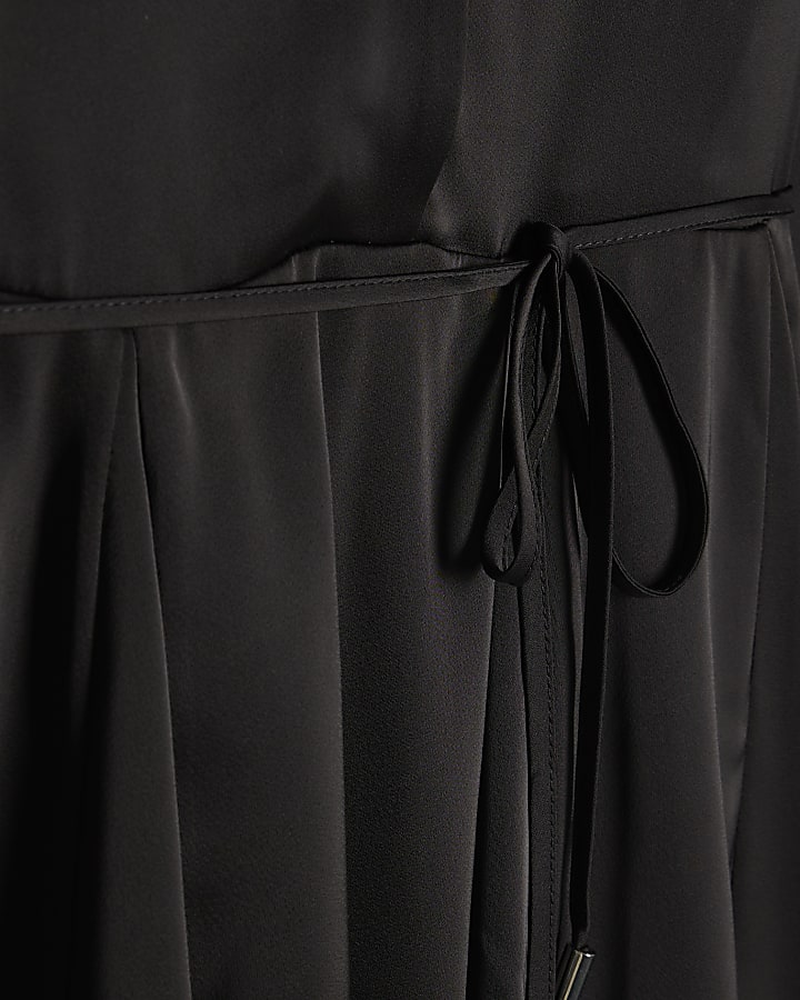 Black Satin Mini Shirt Dress