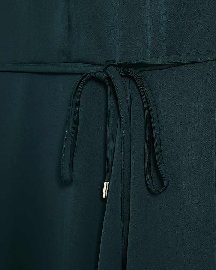 Green Satin Mini Shirt Dress